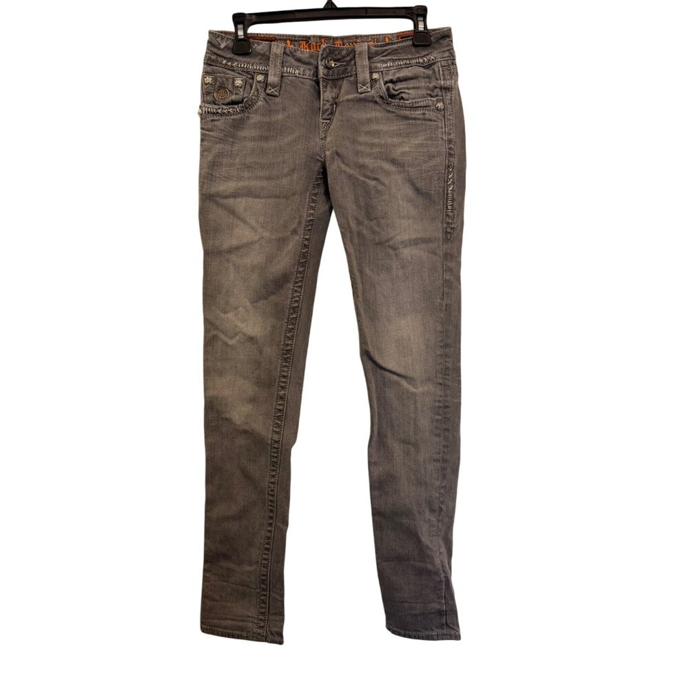 Rock Revival Celine Skinny Women’s Size 27 Gray Embellished Denim Jeans Made In - Picture 2 of 8